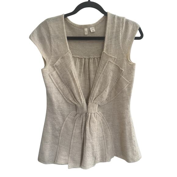 Moth Anthropologie Small *READ* Boiled Wool Bow Vest Tan Raw Distressed #5319 - Picture 1 of 12
